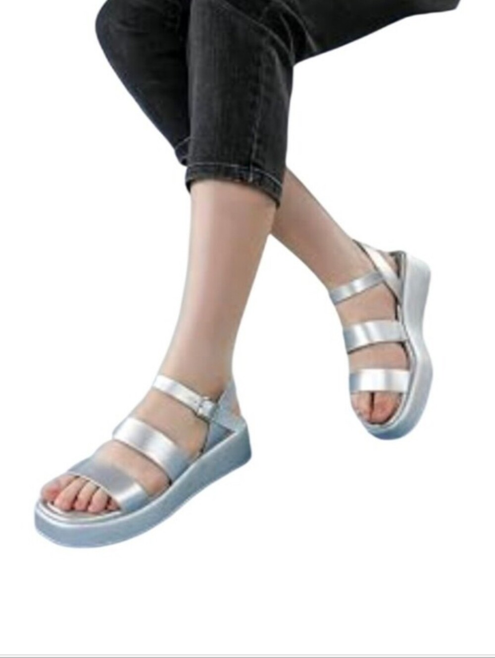 #012 Women's  Silver Strappy Platform Sandals